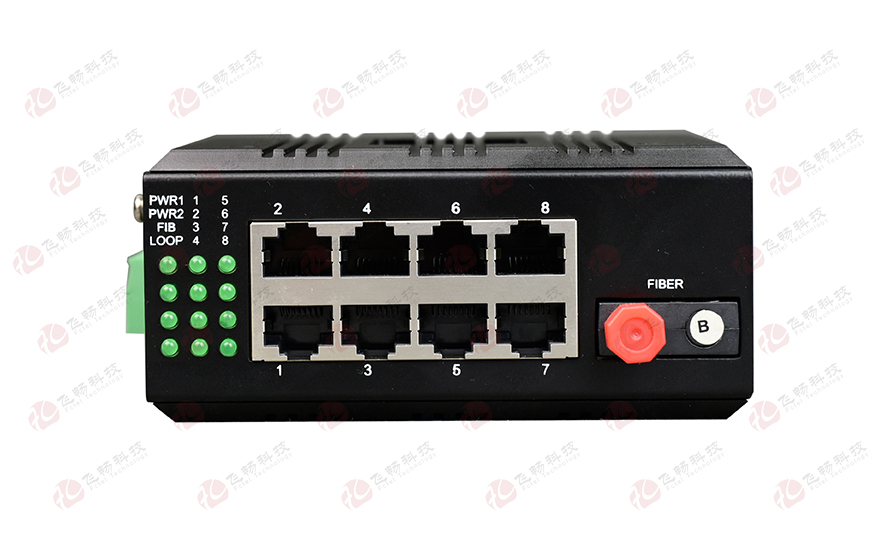 91AV看片入口科技-mini工业轨式1路百兆光+8路百兆电光纤收发器