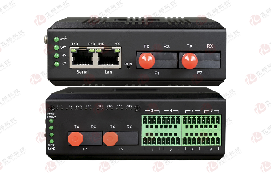 91AV看片入口科技-工业轨式 16路DIDO AIAO 光纤自愈环网  ModBus RTU&TCP 采集器